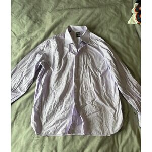 Ike Behar New York Mens Dress Shirt 18 36/37 Purple Micro Check 120s Two Ply